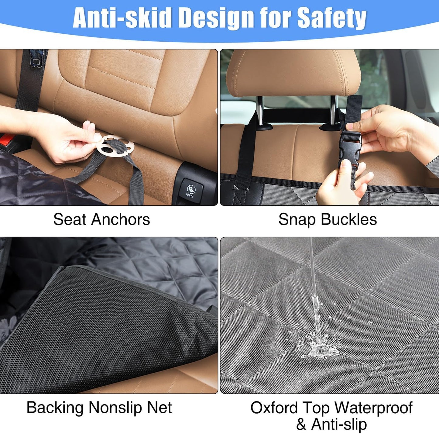 Dog Car Seat Cover Back Seat XL, Waterproof Hammock for Car & SUV | Side Flaps with Zippers, Mesh Window, 600D Oxford, Anti-Scratch Nonslip Backseat Protector, Dog Seat Belt Included