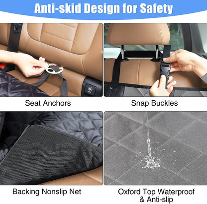 Dog Car Seat Cover Back Seat XL, Waterproof Hammock for Car & SUV | Side Flaps with Zippers, Mesh Window, 600D Oxford, Anti-Scratch Nonslip Backseat Protector, Dog Seat Belt Included