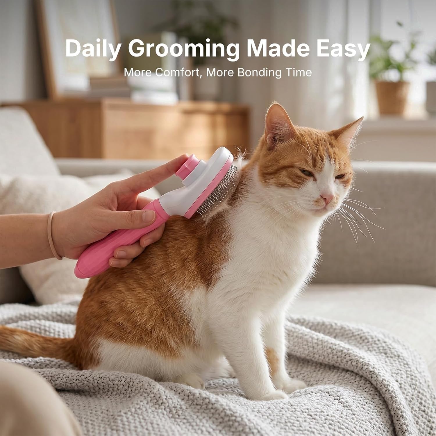 5-In-1 Dog Grooming Kit with Self Cleaning Brush & Rake, Pink | Professional Long & Short Haired Dog Hair Remover Set with One-Click Self-Cleaning Shedding Brush & Undercoat Rake for Cats
