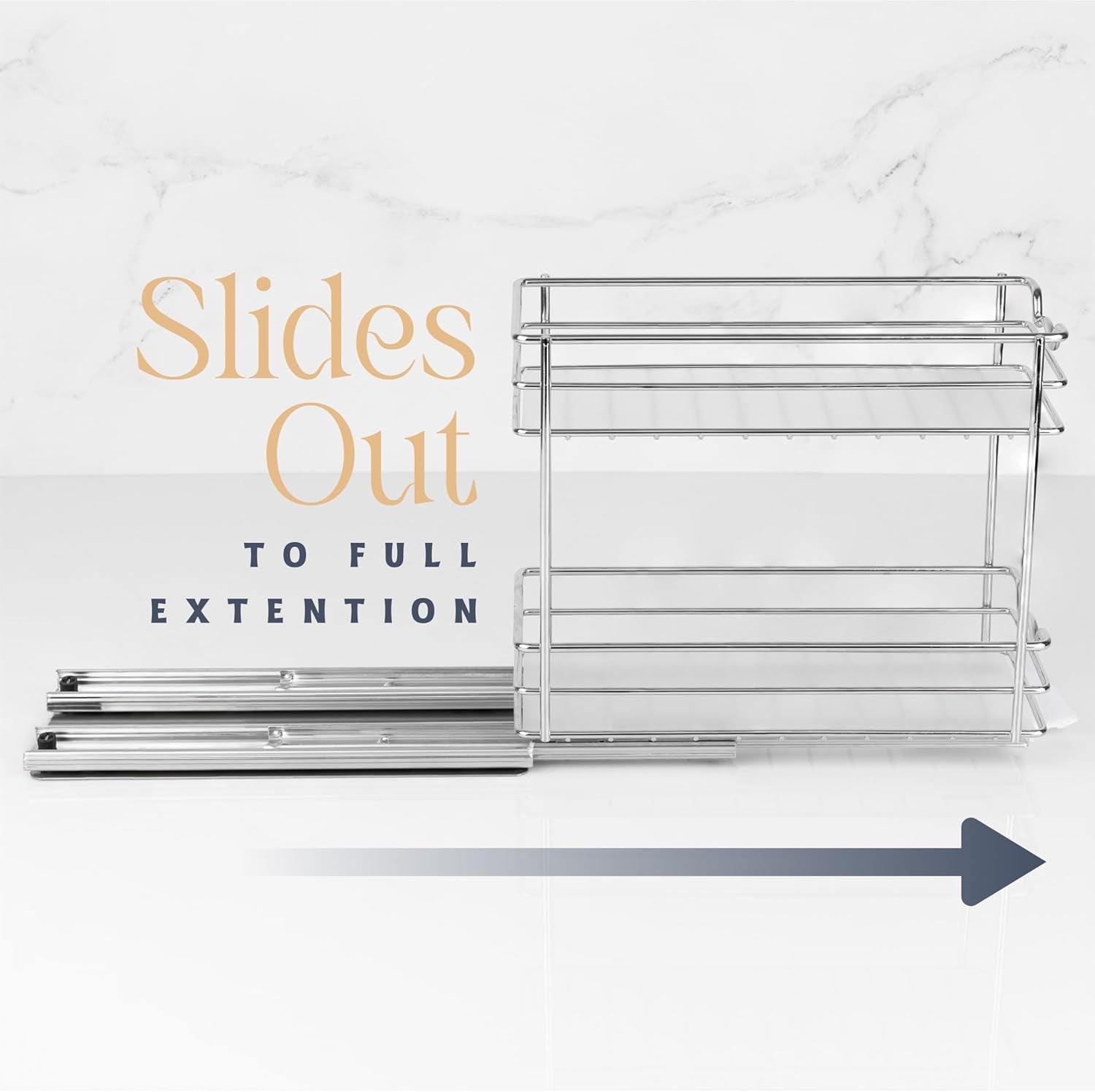 Pull Out Cabinet Organizer for Spices, Cans 4-1/2"W X 10-3/8"D X 8-7/8"H | Heavy Duty with Lifetime Limited Warranty, Pull Out Spice Rack, Cabinet Pull Out Shelf for Cans, Dishes, Etc, Easy to Reach