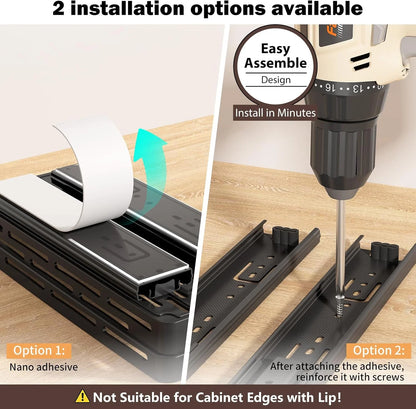 2 Pack Pull Out Spice Rack Organizer for Cabinet,  Multi-Purpose Kitchen Storage Cabinet Organizer, Fits 12"H X 11"D X 5"W, Black