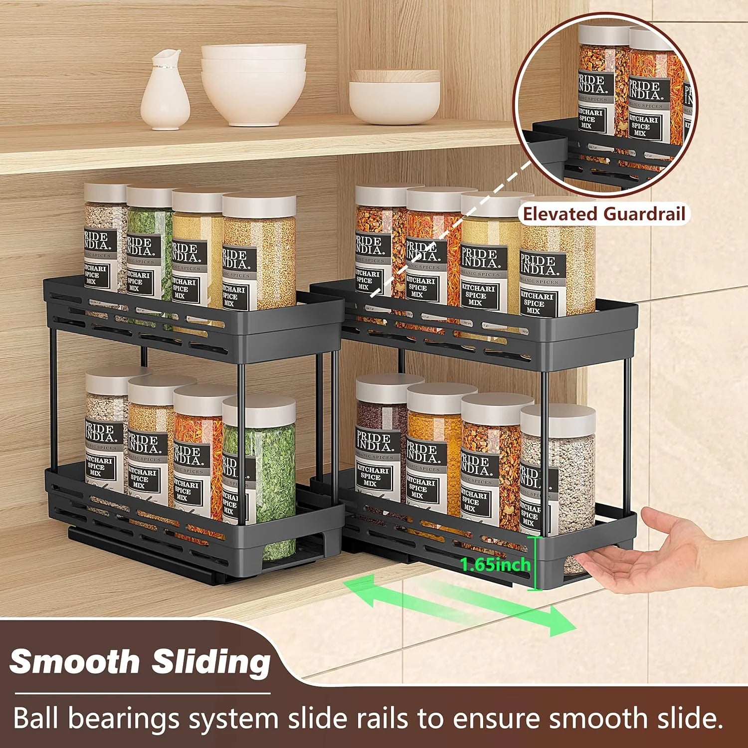 2 Pack Pull Out Spice Rack Organizer for Cabinet,  Multi-Purpose Kitchen Storage Cabinet Organizer, Fits 12"H X 11"D X 5"W, Black