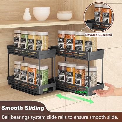 2 Pack Pull Out Spice Rack Organizer for Cabinet,  Multi-Purpose Kitchen Storage Cabinet Organizer, Fits 12"H X 11"D X 5"W, Black