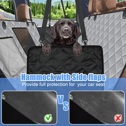 Dog Car Seat Cover Back Seat XL, Waterproof Hammock for Car & SUV | Side Flaps with Zippers, Mesh Window, 600D Oxford, Anti-Scratch Nonslip Backseat Protector, Dog Seat Belt Included