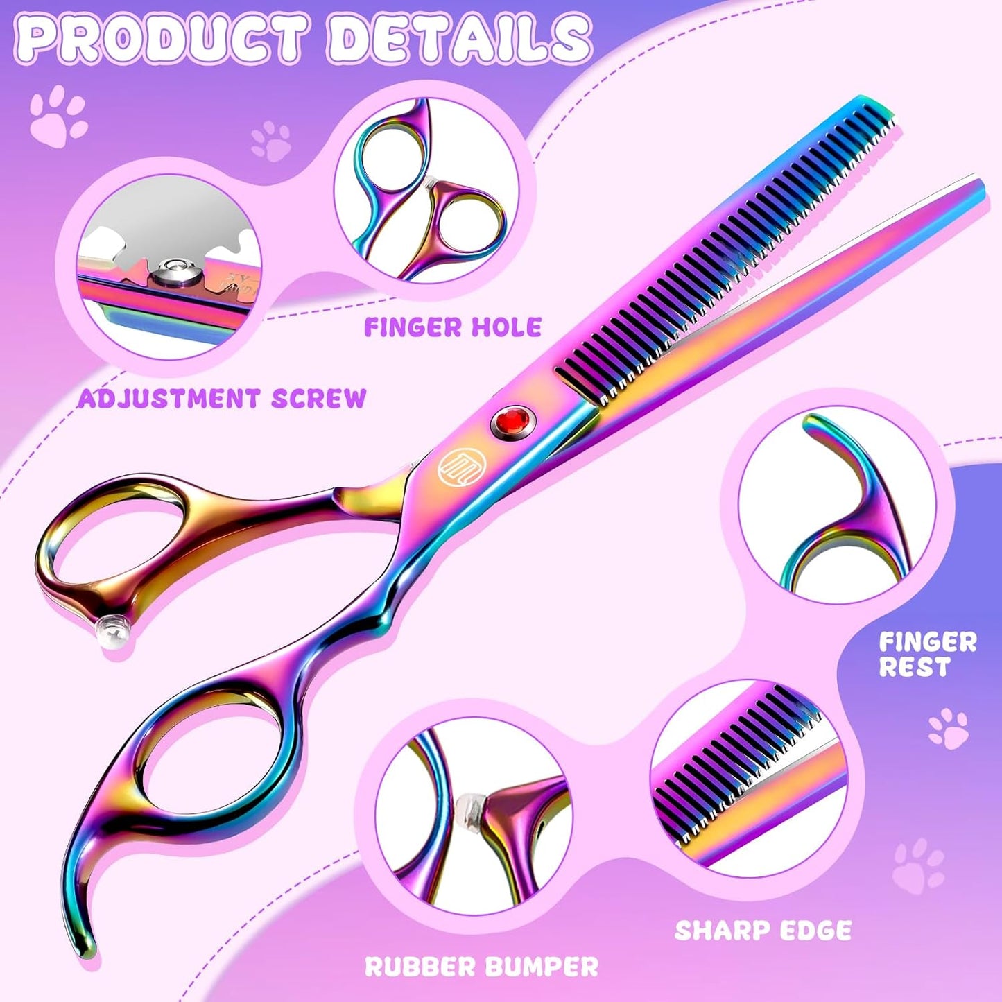 Professional Dog Grooming Scissors Set, 7 Inch/8 Inch Pet Grooming Scissors Chunkers Shears for Dog, Curved Dog Grooming Scissors, Thinning Shears for Dog with Grooming Comb | Pet Grooming Chunkers Shears for Dog, Curved Dog Grooming Scissors, Thinning Shears for Dog with Grooming Comb, Multi-Color