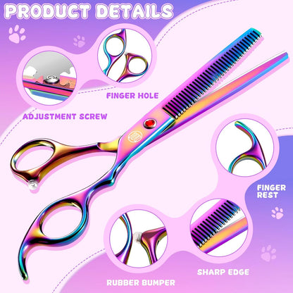 Professional Dog Grooming Scissors Set, 7 Inch/8 Inch Pet Grooming Scissors Chunkers Shears for Dog, Curved Dog Grooming Scissors, Thinning Shears for Dog with Grooming Comb | Pet Grooming Chunkers Shears for Dog, Curved Dog Grooming Scissors, Thinning Shears for Dog with Grooming Comb, Multi-Color