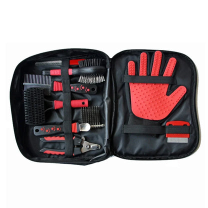 Pet Cleaning Set Dogs Cats Bristle Brush Cleaning Slicker Brush Nail Clipper File Hair Removal Mitts Flea Combs