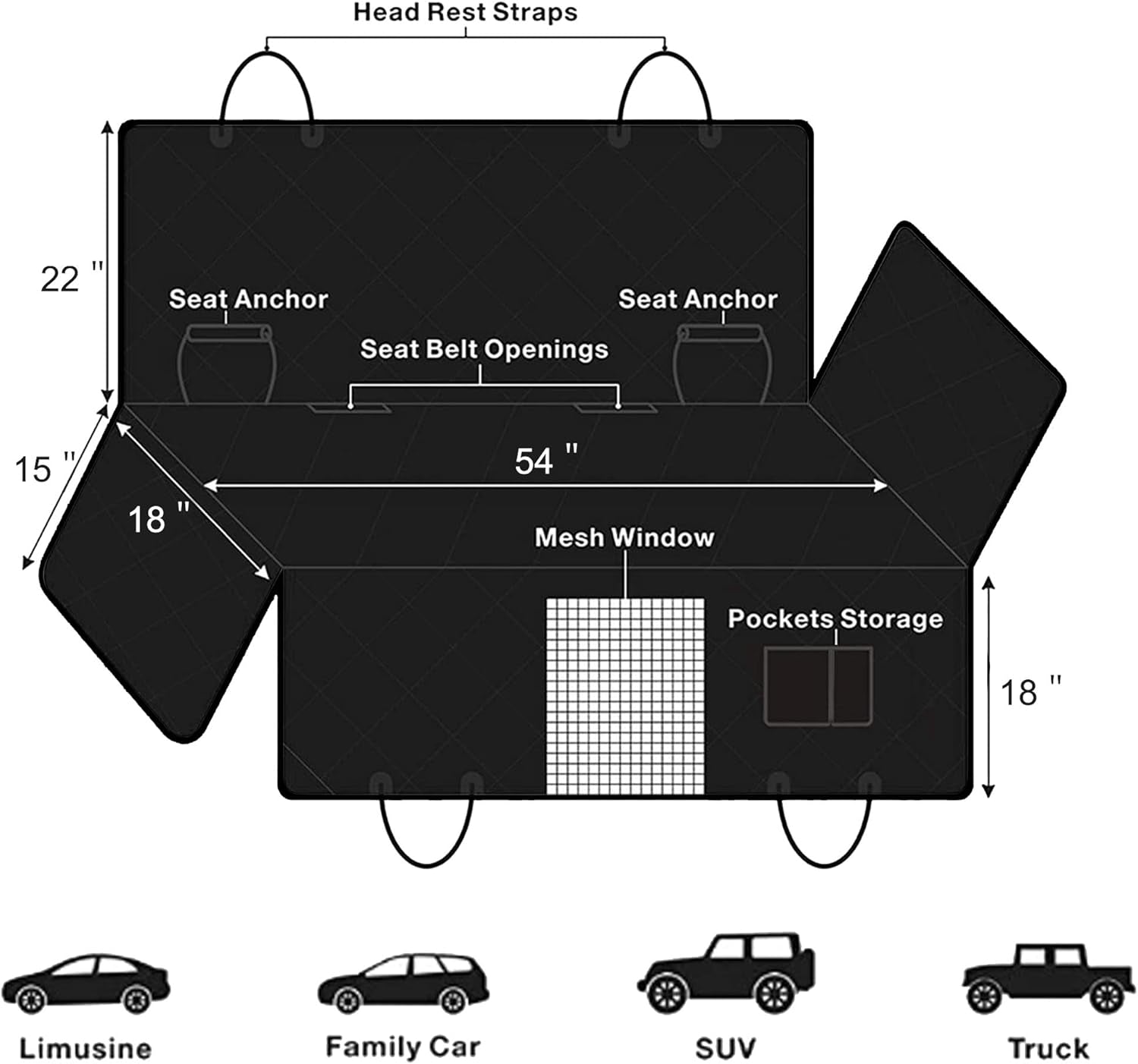 Dog Car Seat Cover, Waterproof Nonslip Pet Seat Cover for Back Seat with Storage Pockets Mesh Visual Window, Heavy Duty Scratchproof Pet Dog Seat Cover Hammock for Cars Trucks and Suvs