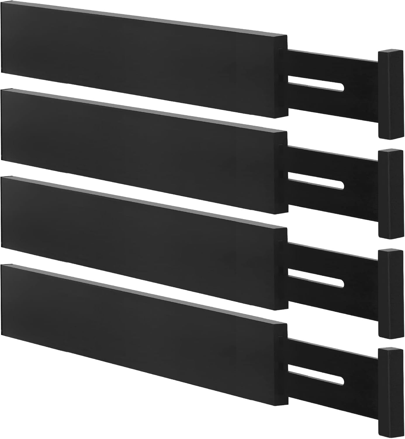 Bamboo Drawer Dividers, Adjustable Drawer Organizers, Fits 12.6–16" Drawers | 2.5" High, 4 Pack Expandable Drawer Separators for Kitchen, Nursery, Dressers & Office Storage, Black