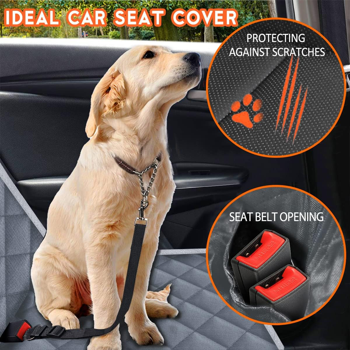 Dog Car Cover for Back Seat Pet Car Seat Cover Protector | Waterproof Rear Seat Cover Nonslip Bench Car Seat Cover Fits Middle Armrest for Most Cars Trucks Suvs (53” Width) - Gray