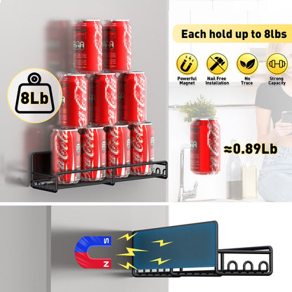4 Pack Magnetic Spice Rack for Refrigerator and Oven, Magnetic Fridge Organizers and Storage Metal Black, Strong Magnets Shelf Seasoning Organizer Gadgets