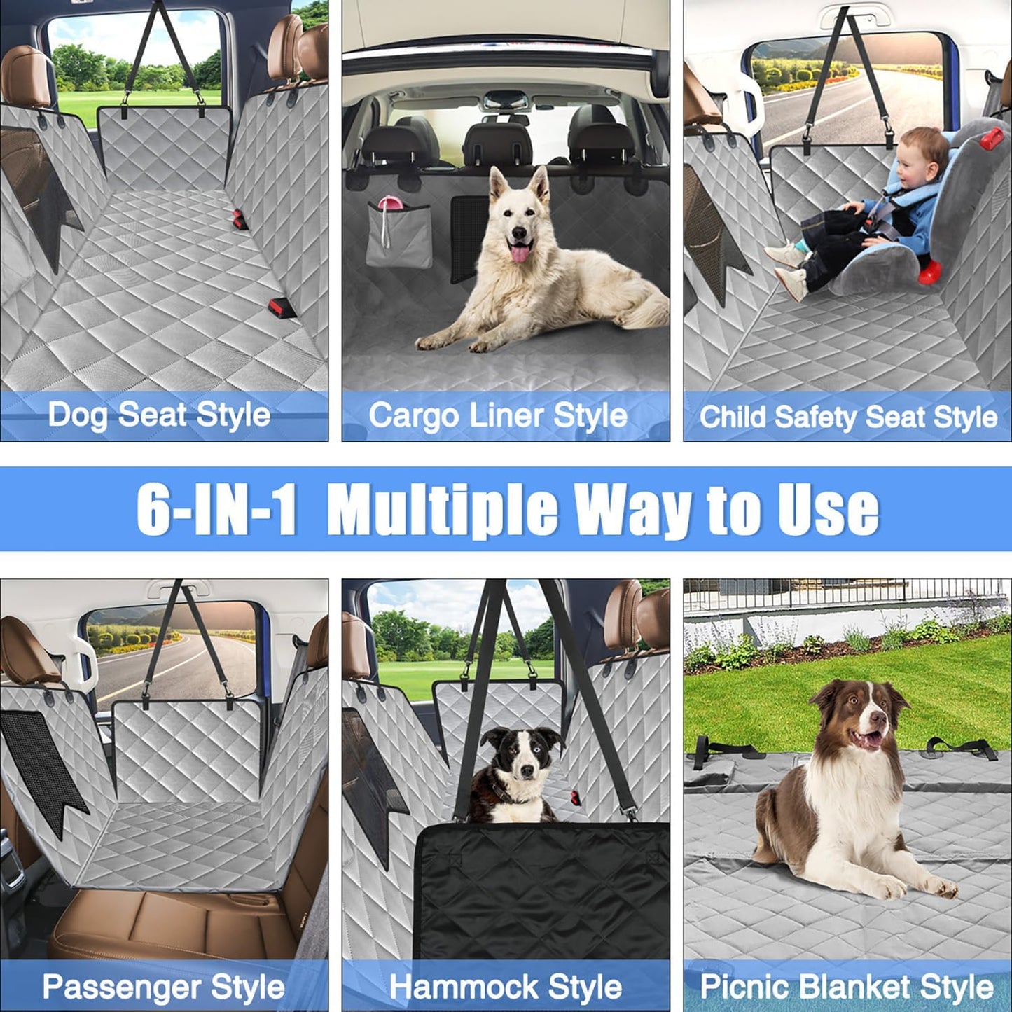 Dog Car Seat Cover Back Seat XL, Waterproof Hammock for Car & SUV | Side Flaps with Zippers, Mesh Window, 600D Oxford, Anti-Scratch Nonslip Backseat Protector, Dog Seat Belt Included