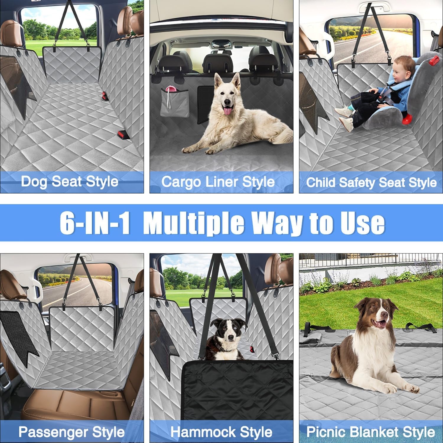 Dog Car Seat Cover Back Seat XL, Waterproof Hammock for Car & SUV | Side Flaps with Zippers, Mesh Window, 600D Oxford, Anti-Scratch Nonslip Backseat Protector, Dog Seat Belt Included