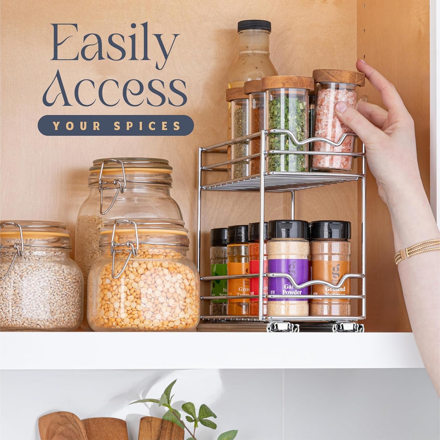 Pull Out Cabinet Organizer for Spices, Cans 4-1/2"W X 10-3/8"D X 8-7/8"H | Heavy Duty with Lifetime Limited Warranty, Pull Out Spice Rack, Cabinet Pull Out Shelf for Cans, Dishes, Etc, Easy to Reach