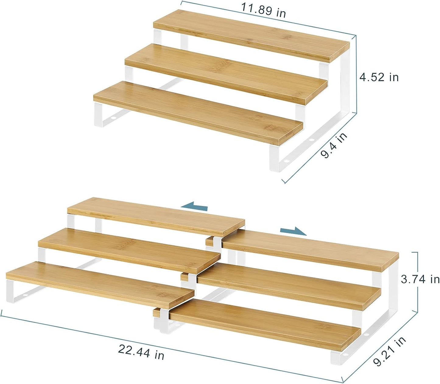 Expandable Spice Rack Organizer Bamboo Cabinet Shelf Organizers Set of 2 Space Saver Step Shelf Countertop Seasoning Organizer for Cupboard Pantry