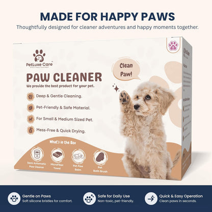 Dog Paw Cleaner, Paw Washer Cup with Soft Silicone Bristles, Portable Dog Foot Washer, 4-In-1 Paw Cleaner Kit with Paw Balm, Microfiber Towel & Grooming Brush (Pink Small)