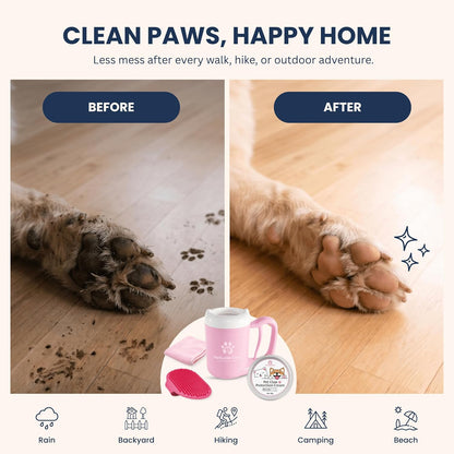 Dog Paw Cleaner, Paw Washer Cup with Soft Silicone Bristles, Portable Dog Foot Washer, 4-In-1 Paw Cleaner Kit with Paw Balm, Microfiber Towel & Grooming Brush (Pink Small)