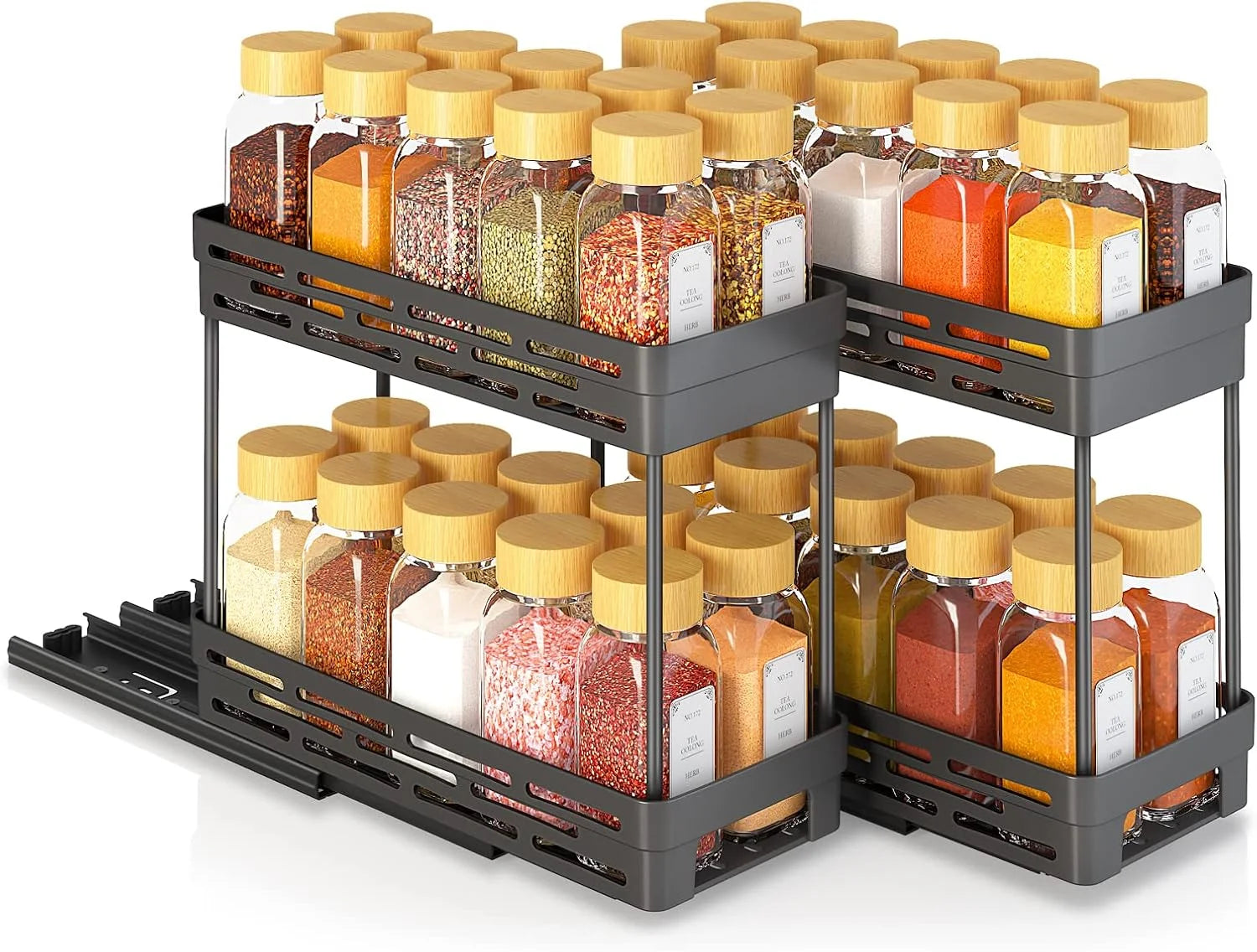 2 Pack Pull Out Spice Rack Organizer for Cabinet,  Multi-Purpose Kitchen Storage Cabinet Organizer, Fits 12"H X 11"D X 5"W, Black