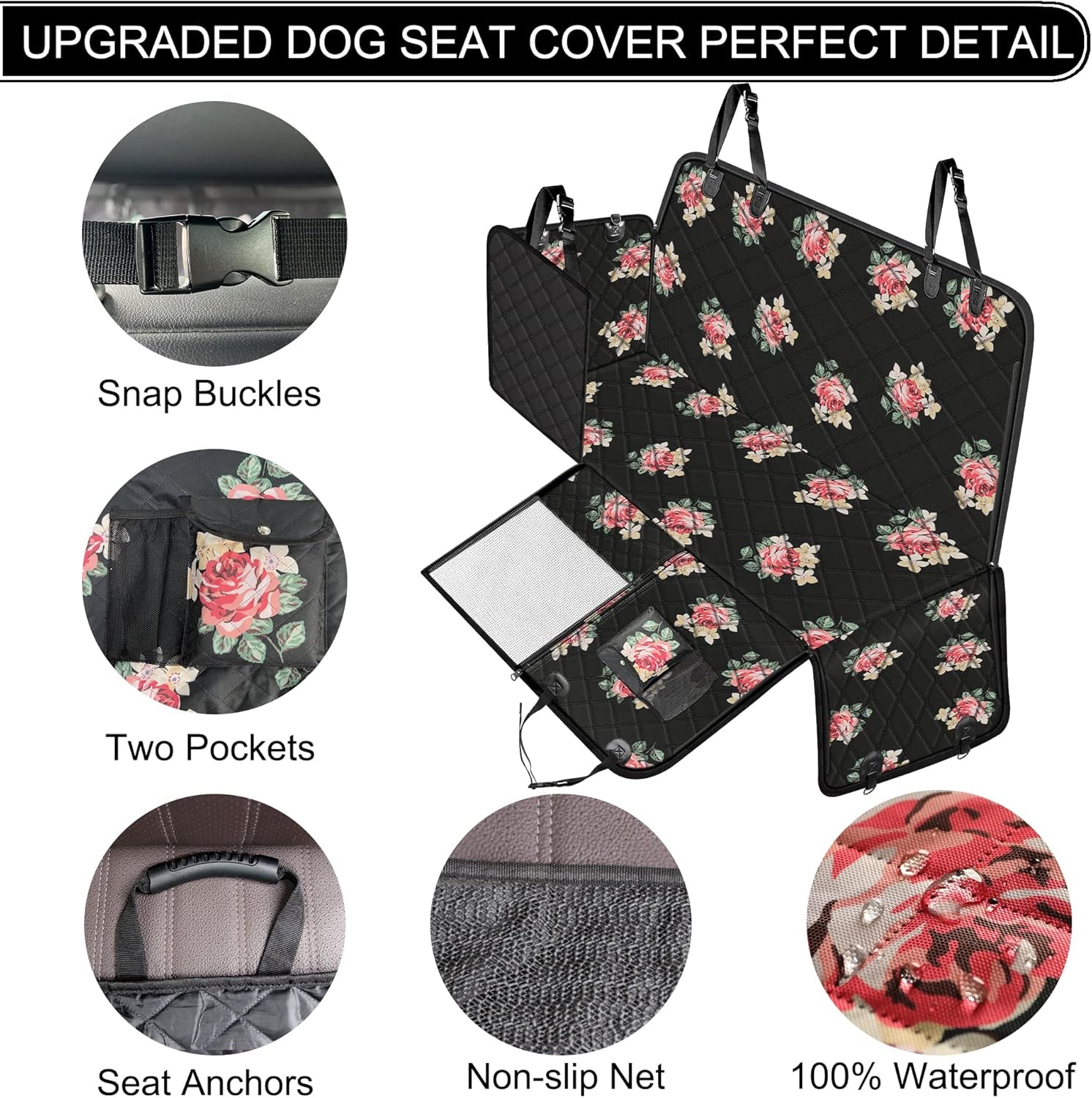 Dog Car Seat Cover, Waterproof Nonslip Pet Seat Cover for Back Seat with Storage Pockets Mesh Visual Window, Heavy Duty Scratchproof Pet Dog Seat Cover Hammock for Cars Trucks and Suvs
