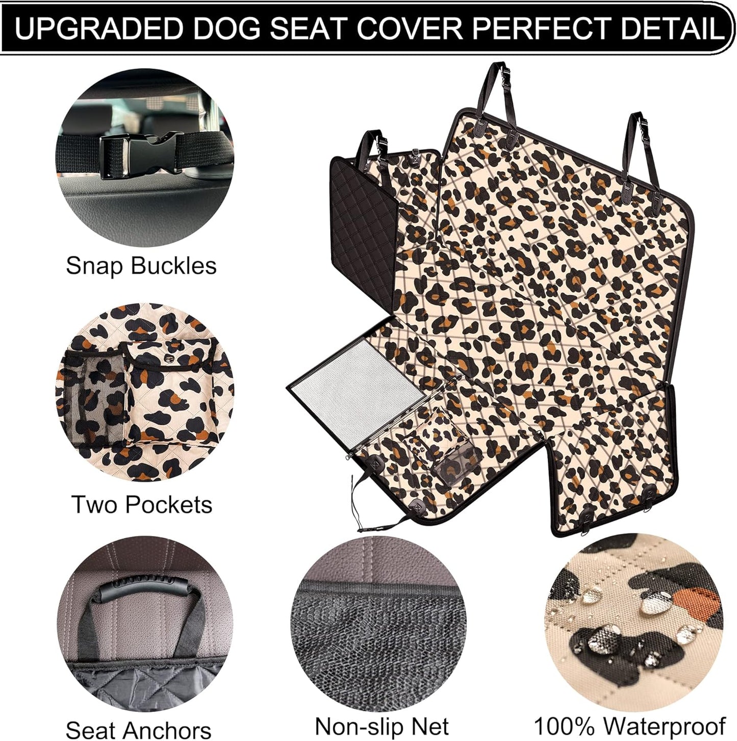 Dog Car Seat Cover, Waterproof Nonslip Pet Seat Cover for Back Seat with Storage Pockets Mesh Visual Window, Heavy Duty Scratchproof Pet Dog Seat Cover Hammock for Cars Trucks and Suvs