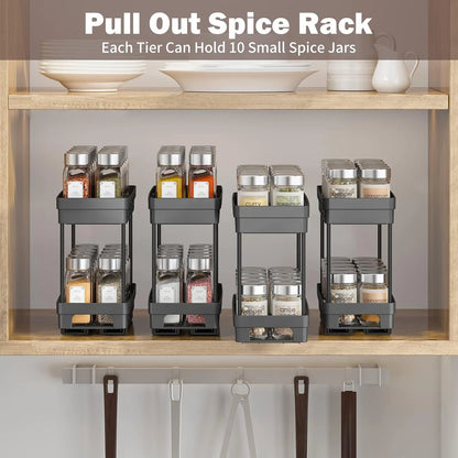 2 Pack Pull Out Spice Rack Organizer for Cabinet,  Multi-Purpose Kitchen Storage Cabinet Organizer, Fits 12"H X 11"D X 5"W, Black