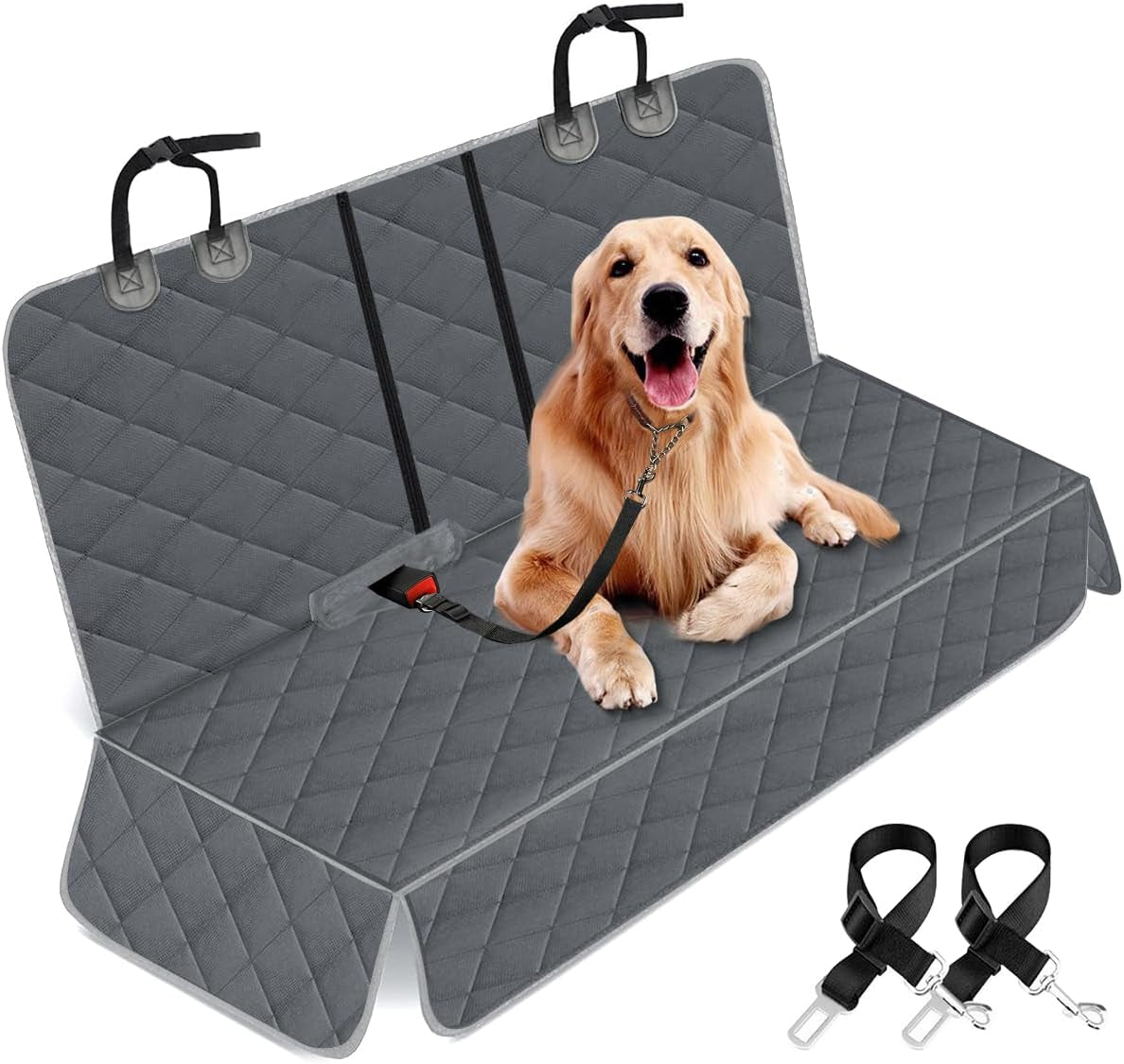 Dog Car Cover for Back Seat Pet Car Seat Cover Protector | Waterproof Rear Seat Cover Nonslip Bench Car Seat Cover Fits Middle Armrest for Most Cars Trucks Suvs (53” Width) - Gray