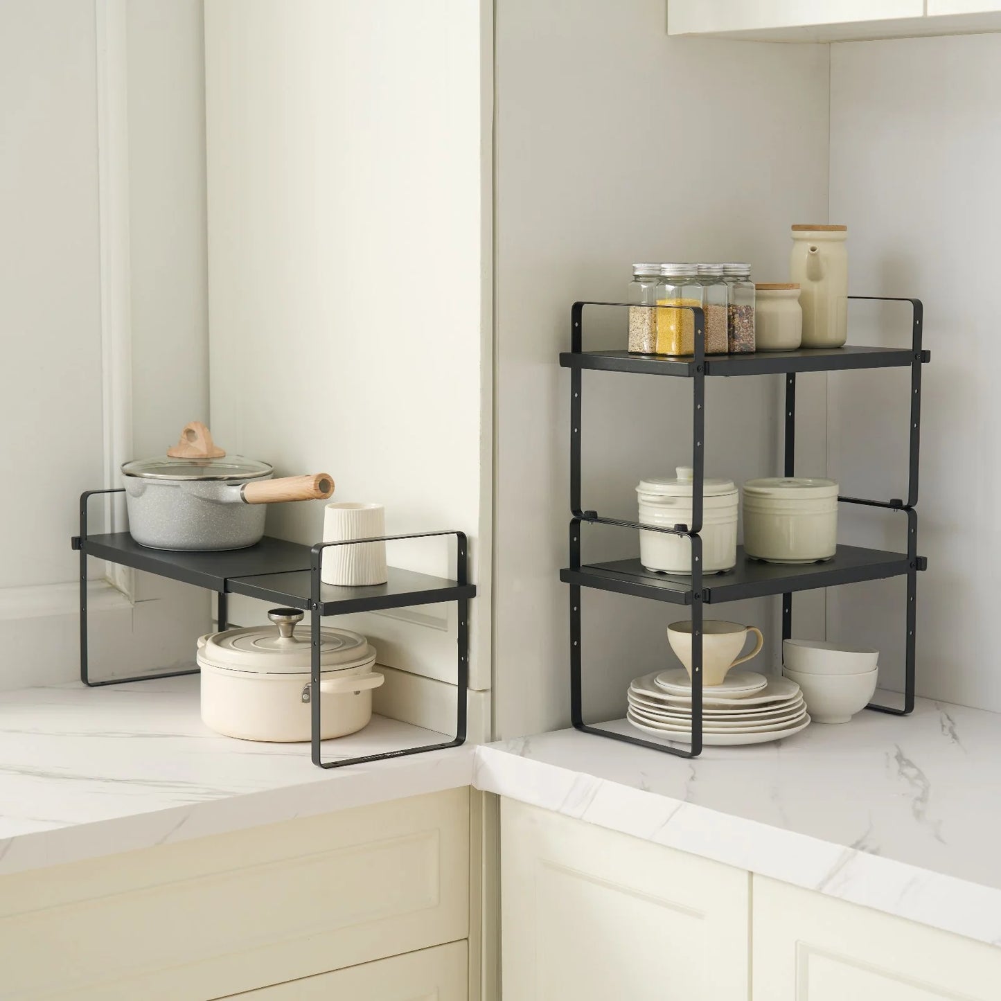 2 Tier Cabinet Organizer Shelf Counter Shelves Steel Kitchen Storage Spice Rack