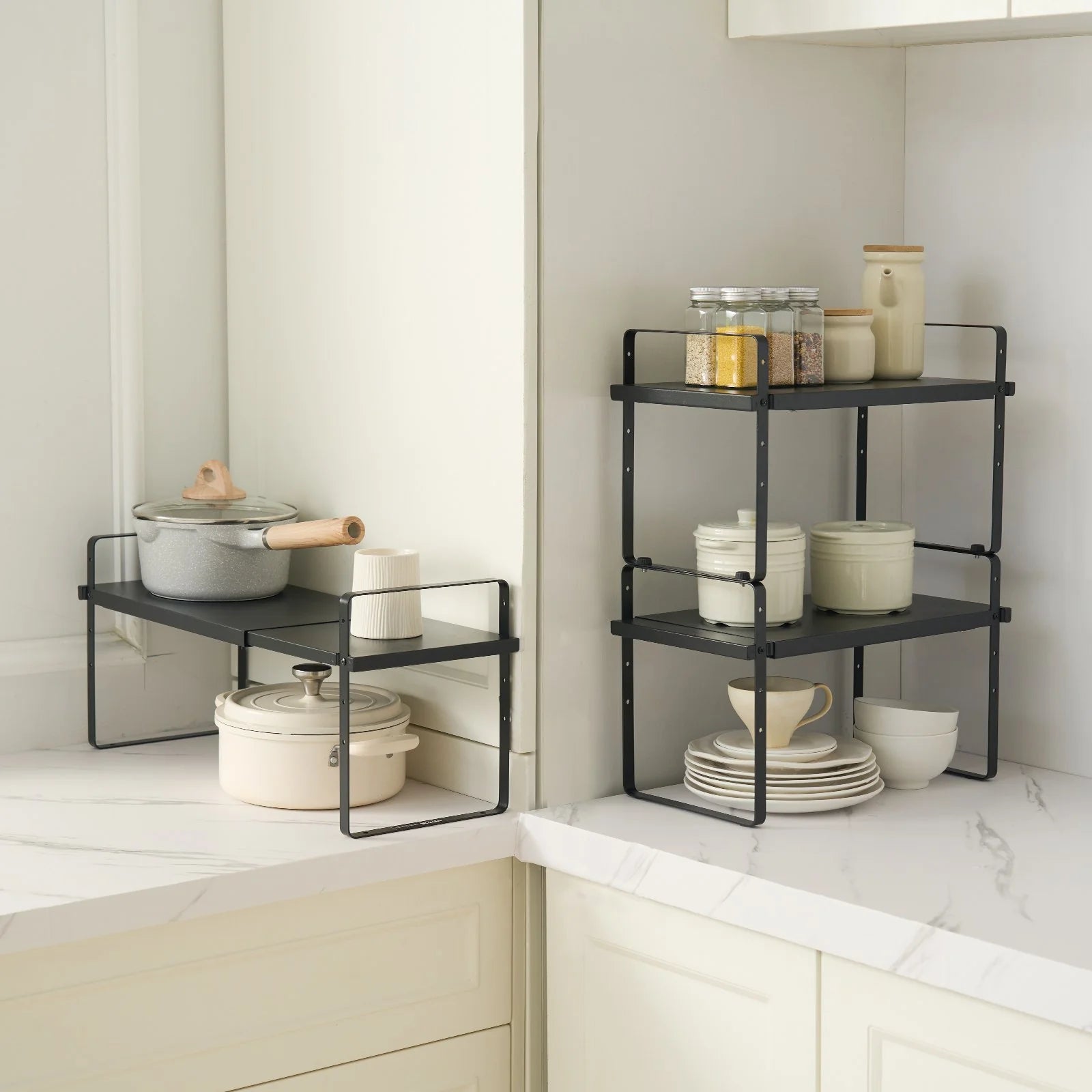 2 Tier Cabinet Organizer Shelf Counter Shelves Steel Kitchen Storage Spice Rack