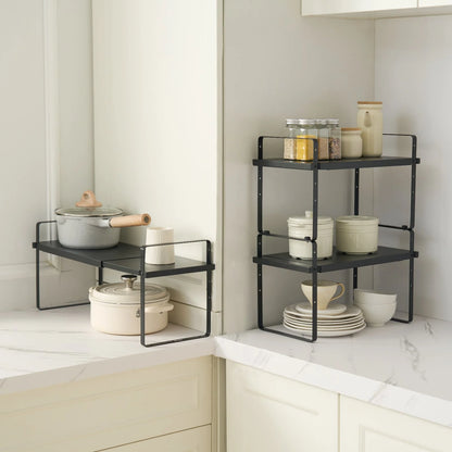 2 Tier Cabinet Organizer Shelf Counter Shelves Steel Kitchen Storage Spice Rack