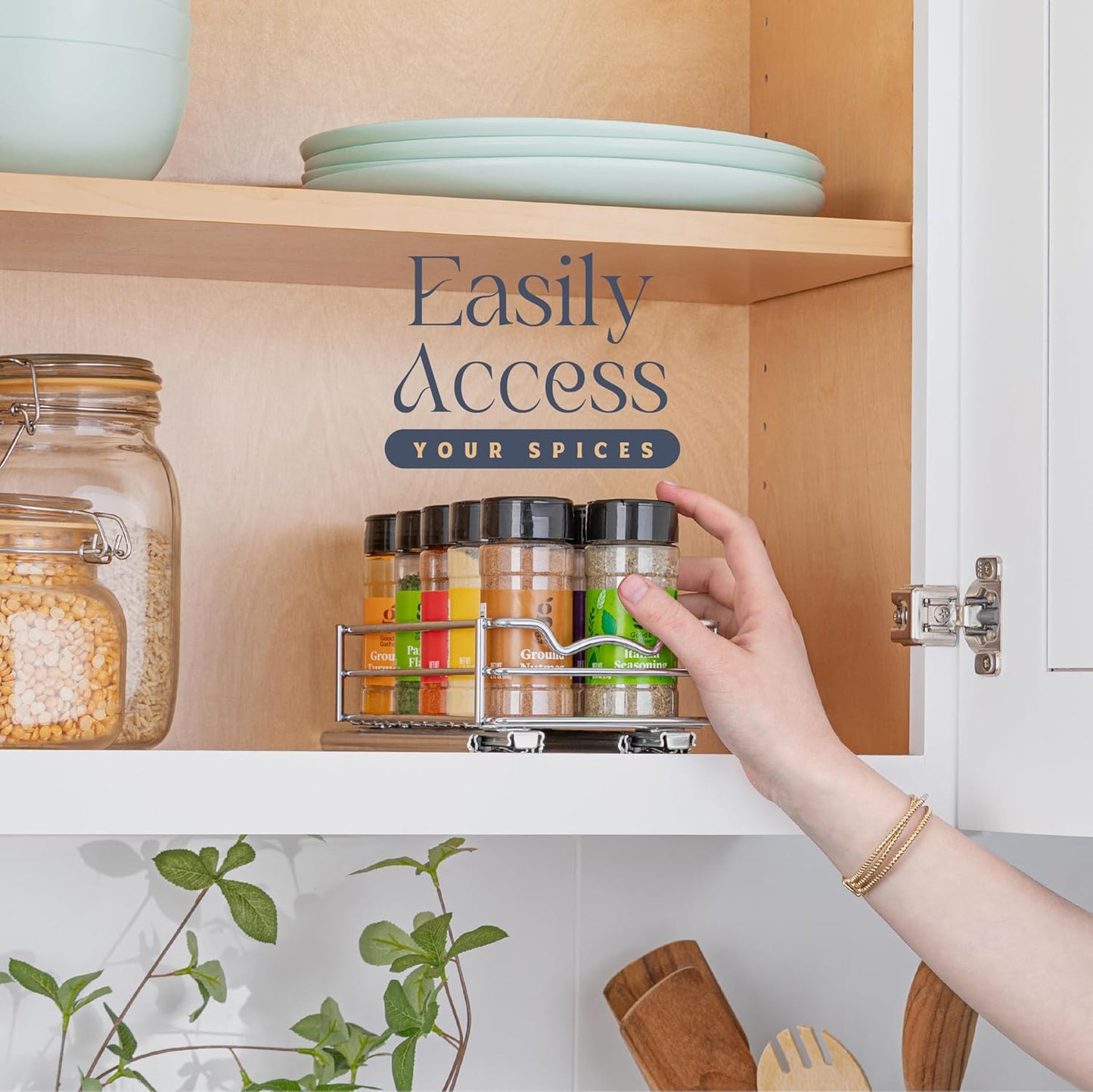 Pull Out Cabinet Organizer for Spices, Cans 4-1/2"W X 10-1/2"D X 2-3/4”H | Heavy Duty with Lifetime Limited Warranty, Pull Out Spice Rack, Cabinet Pull Out Shelf for Cans, Dishes, Etc, Easy to Reach