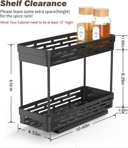 2 Pack Pull Out Spice Rack Organizer for Cabinet,  Multi-Purpose Kitchen Storage Cabinet Organizer, Fits 12"H X 11"D X 5"W, Black