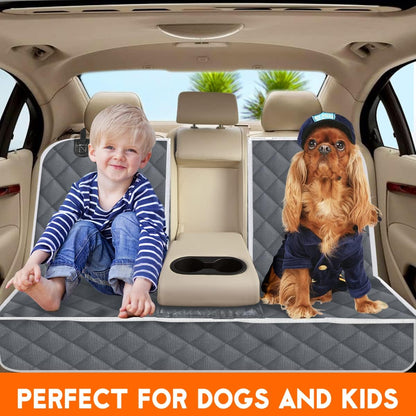 Dog Car Cover for Back Seat Pet Car Seat Cover Protector | Waterproof Rear Seat Cover Nonslip Bench Car Seat Cover Fits Middle Armrest for Most Cars Trucks Suvs (53” Width) - Gray