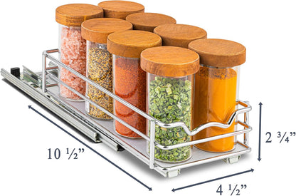 Pull Out Cabinet Organizer for Spices, Cans 4-1/2"W X 10-1/2"D X 2-3/4”H | Heavy Duty with Lifetime Limited Warranty, Pull Out Spice Rack, Cabinet Pull Out Shelf for Cans, Dishes, Etc, Easy to Reach