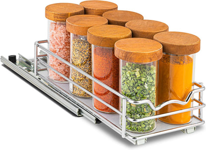 Pull Out Cabinet Organizer for Spices, Cans 4-1/2"W X 10-1/2"D X 2-3/4”H | Heavy Duty with Lifetime Limited Warranty, Pull Out Spice Rack, Cabinet Pull Out Shelf for Cans, Dishes, Etc, Easy to Reach